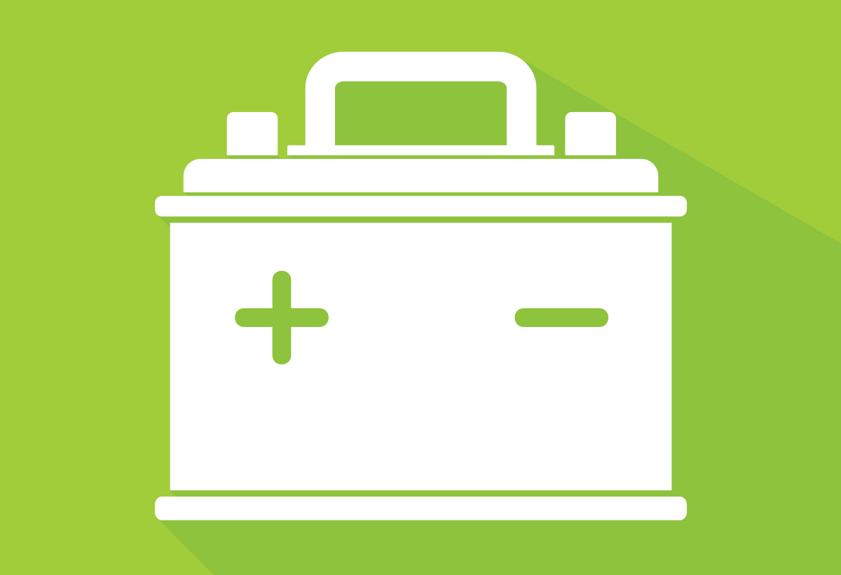 Απεικονίζεται ένα εικονίδιο μια μπαταρίας αυτοκινήτου σε πράσινο φόντο.